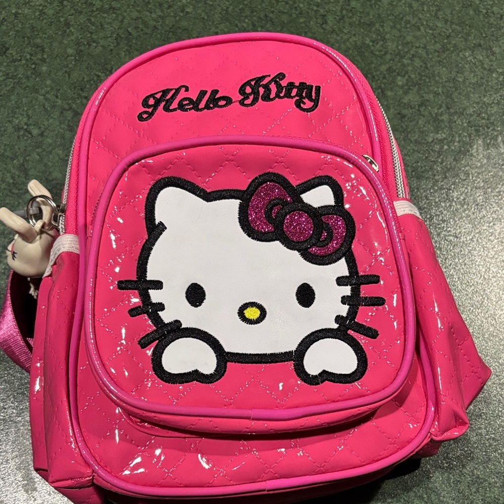 Pink Quilted Vinyl Hello Kitty Backapck with Five Nights at Freddy Keychain